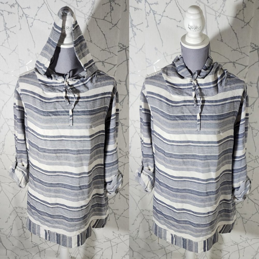 Saks Fifth Avenue Blue Striped Linen Blend Pullover Hoodie